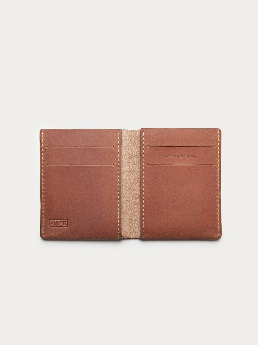 Ultra Slim Leather Wallet Brown  Handcrafted in Spain - Café Leather